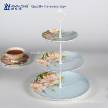 Western Design Daily Assiette de dessert en porcelaine en céramique à 3 niveaux, plaque de gâteau ronde en céramique